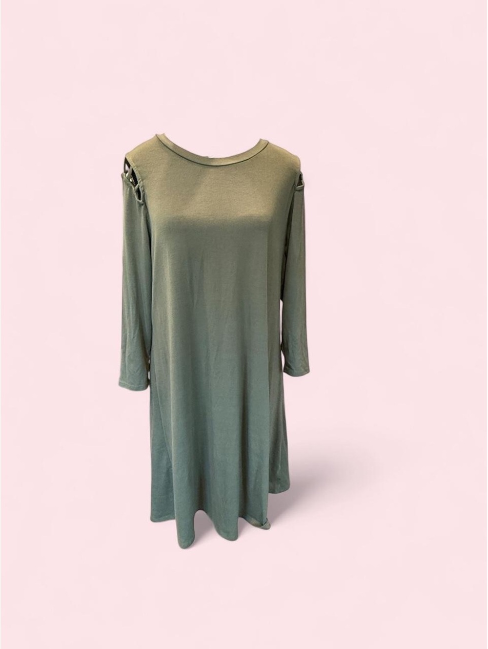 Charming Charlie Green Khaki Cold Shoulder Long Sleeve Dress Medium